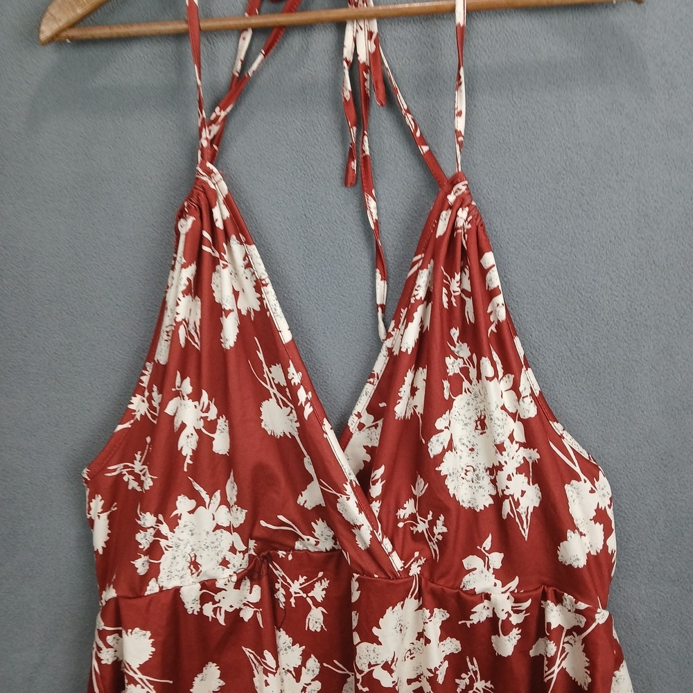 Shein Curve Halter Top Womens 3XL Dark Orange Botanical Plunge V Neck Backless - Picture 3 of 8
